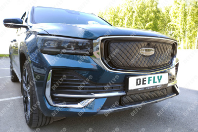 Утеплитель радиатора для Geely Monjaro, 2021-н.в., экокожа черная 