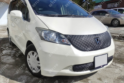 Утеплитель радиатора для Honda Freed (GB3, GB4), 2008-2011, до рестайлинга, экокожа черная 