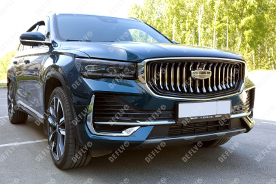 Утеплитель радиатора для Geely Monjaro, 2021-н.в., экокожа черная 