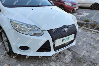 Утеплитель радиатора для Ford Focus 3, 2010-2015, до рестайлинга, экокожа черная 