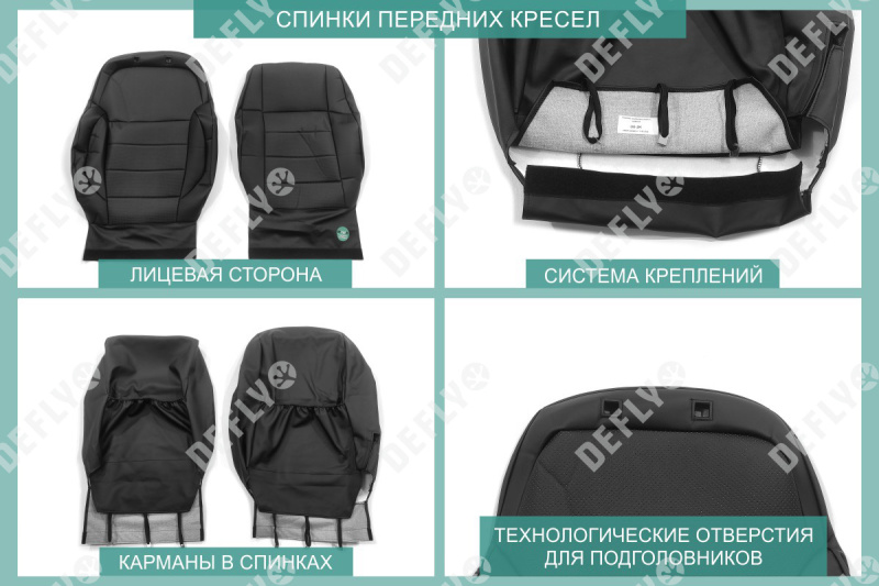 Чехлы на сиденья УАЗ Профи, 2020-н.в., комплектация Комфорт, экокожа черная