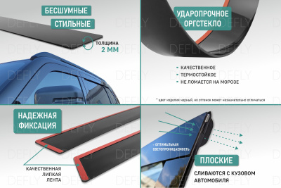 Дефлекторы окон 2D Mitsubishi Lancer (CY), 2007-2017, седан, комплект 4 шт.