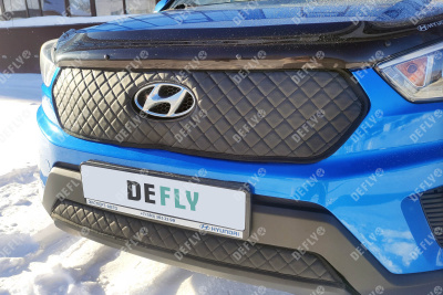 Утеплитель радиатора для Hyundai Creta (GS), 2015-2020, до рестайлинга, экокожа черная 