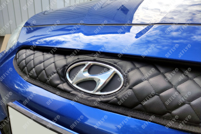 Утеплитель радиатора для Hyundai Solaris (RB), 2010-2014, до рестайлинга, экокожа черная 