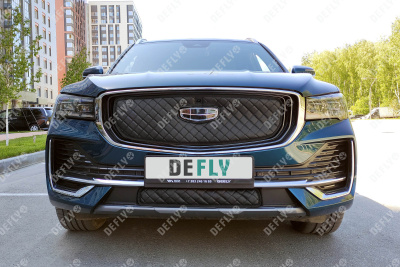 Утеплитель радиатора для Geely Monjaro, 2021-н.в., экокожа черная 