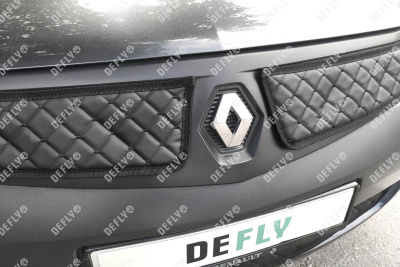 Утеплитель радиатора для Renault Logan (L90), 2004-2009, до рестайлинга, экокожа черная 