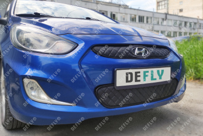 Утеплитель радиатора для Hyundai Solaris (RB), 2010-2014, до рестайлинга, экокожа черная 