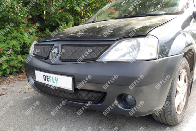 Утеплитель радиатора для Renault Logan (L90), 2004-2009, до рестайлинга, экокожа черная 