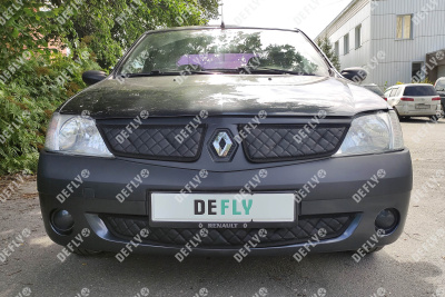 Утеплитель радиатора для Renault Logan (L90), 2004-2009, до рестайлинга, экокожа черная 