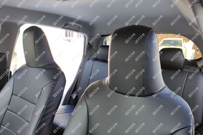 Чехлы на сиденья Toyota Vitz (XP130), 2010-2020, 1 ряд подголовник слитный, 2 ряд спинка 60/40, экокожа черная
