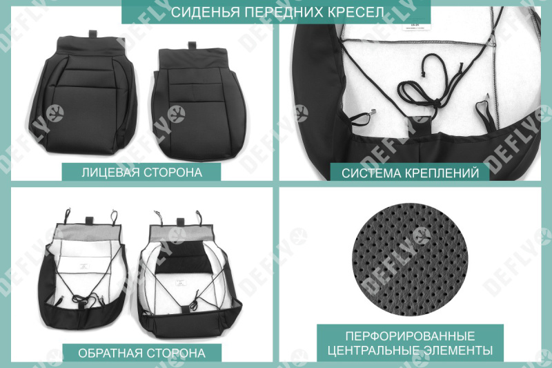 Чехлы на сиденья УАЗ Профи, 2020-н.в., комплектация Комфорт, экокожа черная