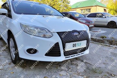 Утеплитель радиатора для Ford Focus 3, 2010-2015, до рестайлинга, экокожа черная 