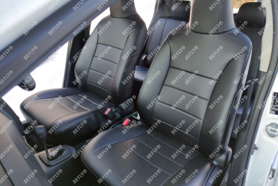 Чехлы на сиденья Toyota Vitz (XP130), 2010-2020, 1 ряд подголовник слитный, 2 ряд спинка 60/40, экокожа черная