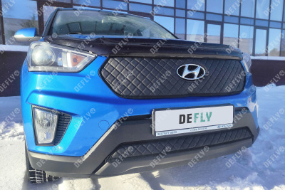 Утеплитель радиатора для Hyundai Creta (GS), 2015-2020, до рестайлинга, экокожа черная 